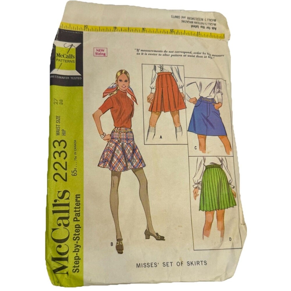 McCall's Sewing Pattern 2233, Women's Size waist 27, Dress, 1969 (SC-37)